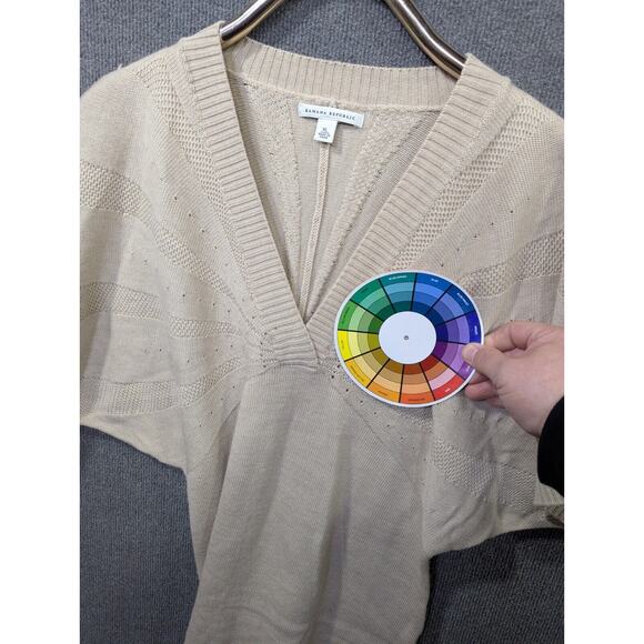 Banana Republic Sunburst Sweater Dress Womens XL Beige V-Neck 100% Wool Pullover - Picture 4 of 9